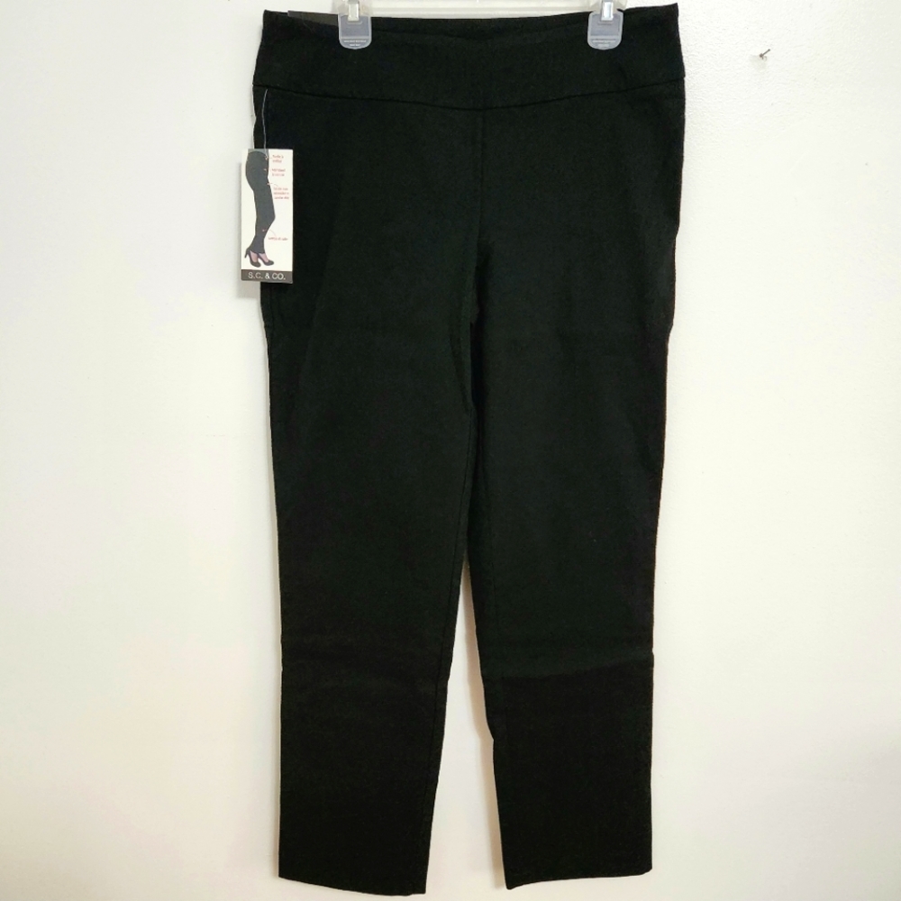 S C & Co • Black Waffle Tummy Control Slim Leg Pants, size 14, NEW